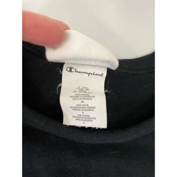 Champion Men's S‎ Short Sleeve Heritage Tee Black With Blue Script Logo Cotton - Picture 5 of 5